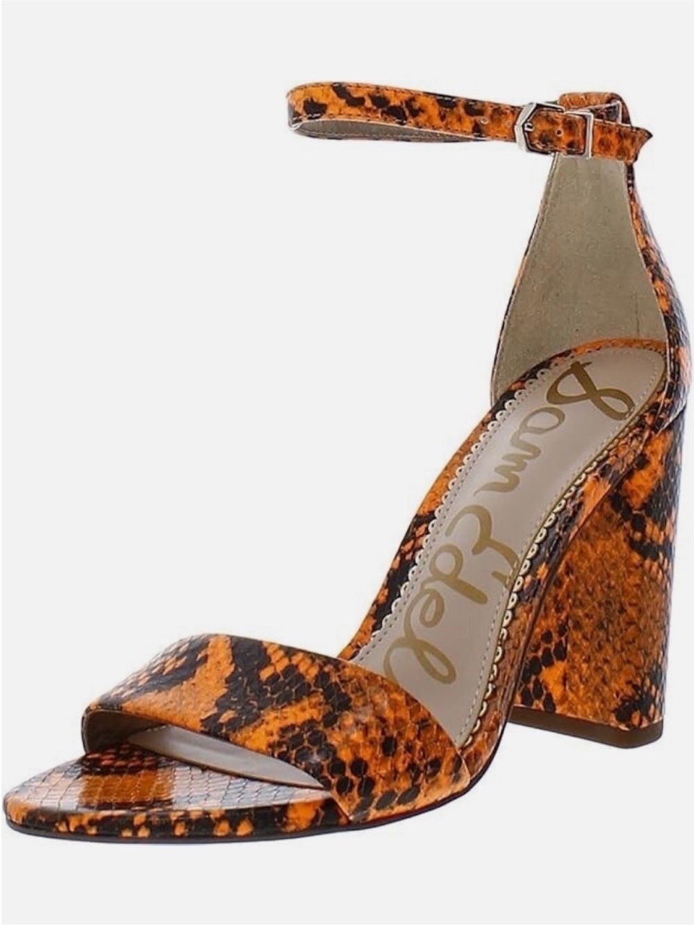Sam Edelman Yellow-Black Snake Print Ankle-Strap Heels